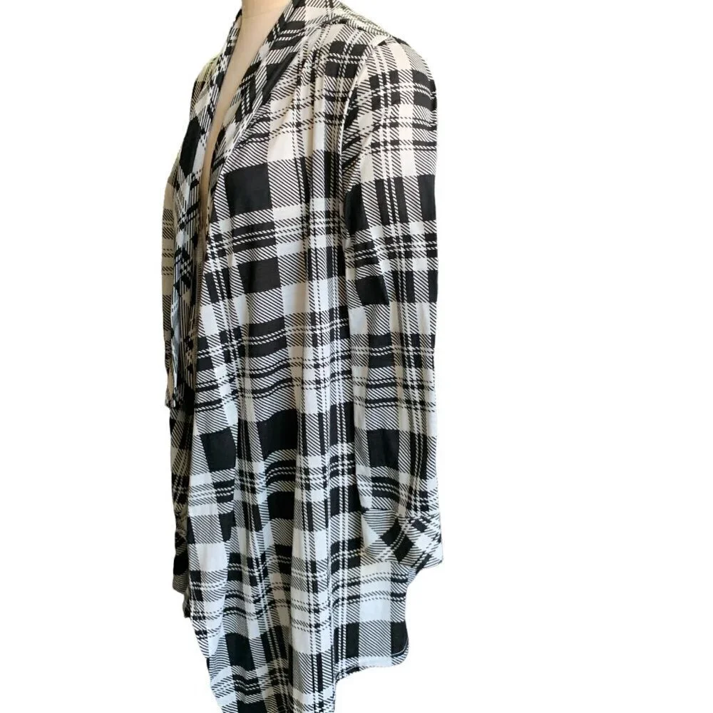 New York Laundry Plaid Duster Cardigan L Black & White L #18J‎